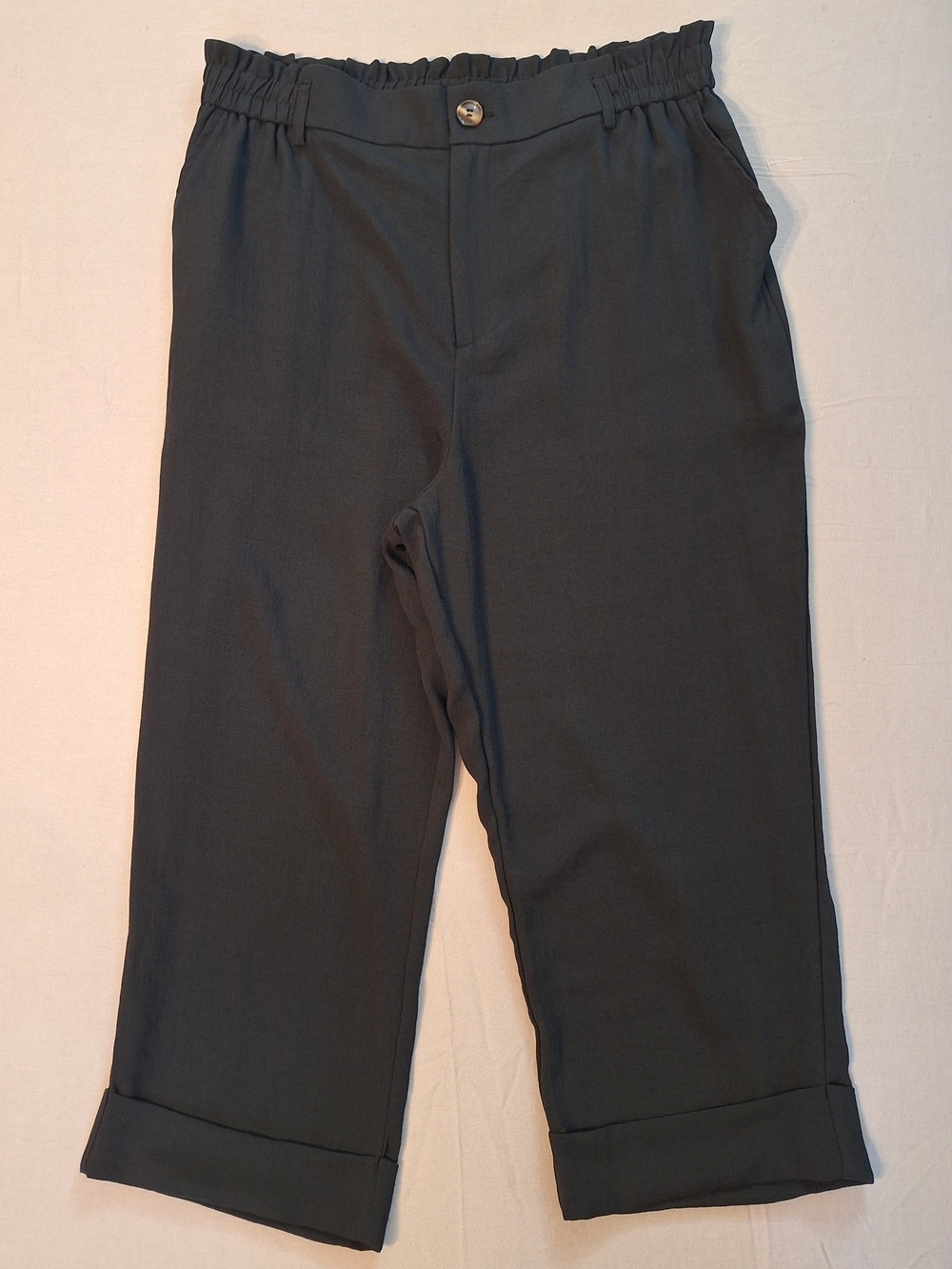 Halara High Waisted Zipper Pocket Linen-Feel Cropped Light Weight Cuffed Pants L